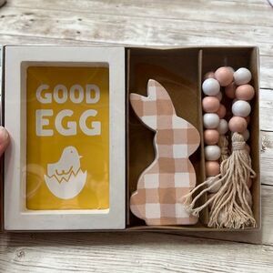 Spring Decor Tiered Tray 3 Pieces Good Egg Sign Rabbit Wood Bead Garland Easter